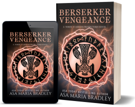 Cover of Berserker Vengeance in tablet and print book form.