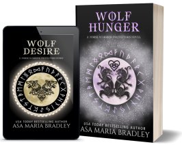 Cover of Wolf Desire in tablet form. Cover of Wolf Hunger in print form.